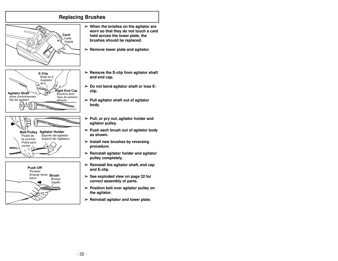 Panasonic MC-UG585 operating instructions Replacing Brushes 