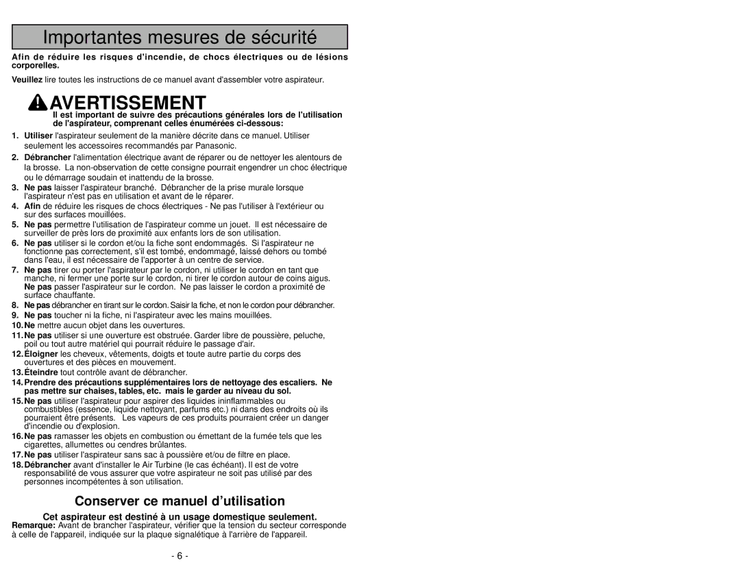 Panasonic MC-UG585 operating instructions Garantie, Certificat de garantie limitée Panasonic 