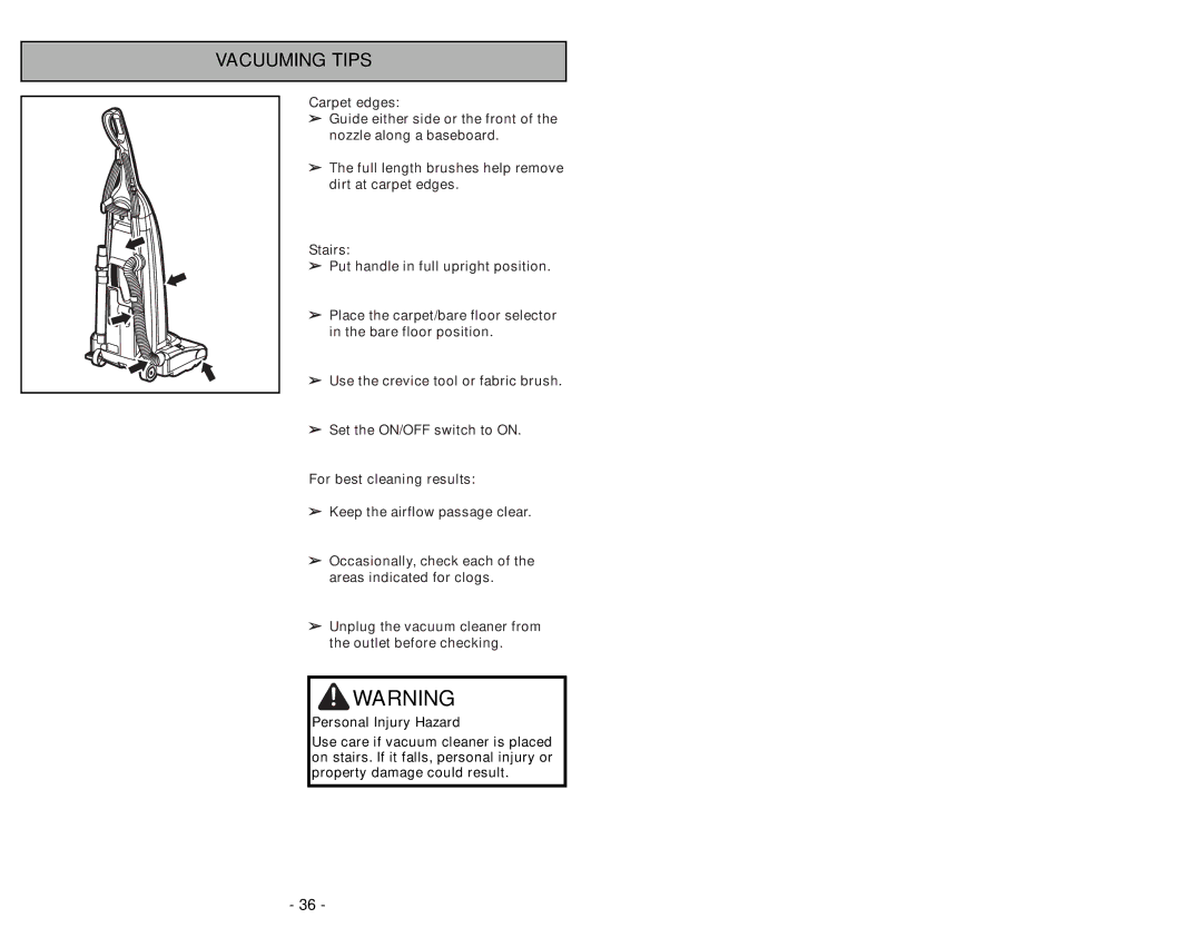 Panasonic MC-UG693 manuel dutilisation Vacuuming Tips 