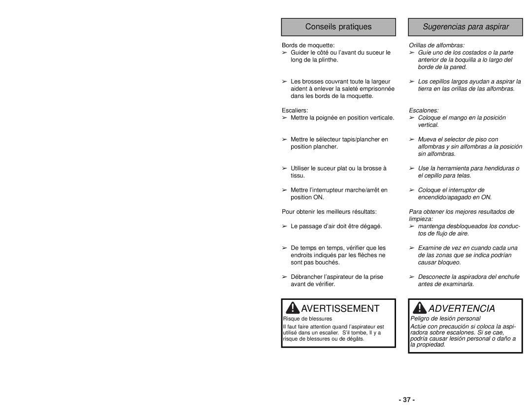 Panasonic MC-UG693 manuel dutilisation Conseils pratiques, Sugerencias para aspirar 