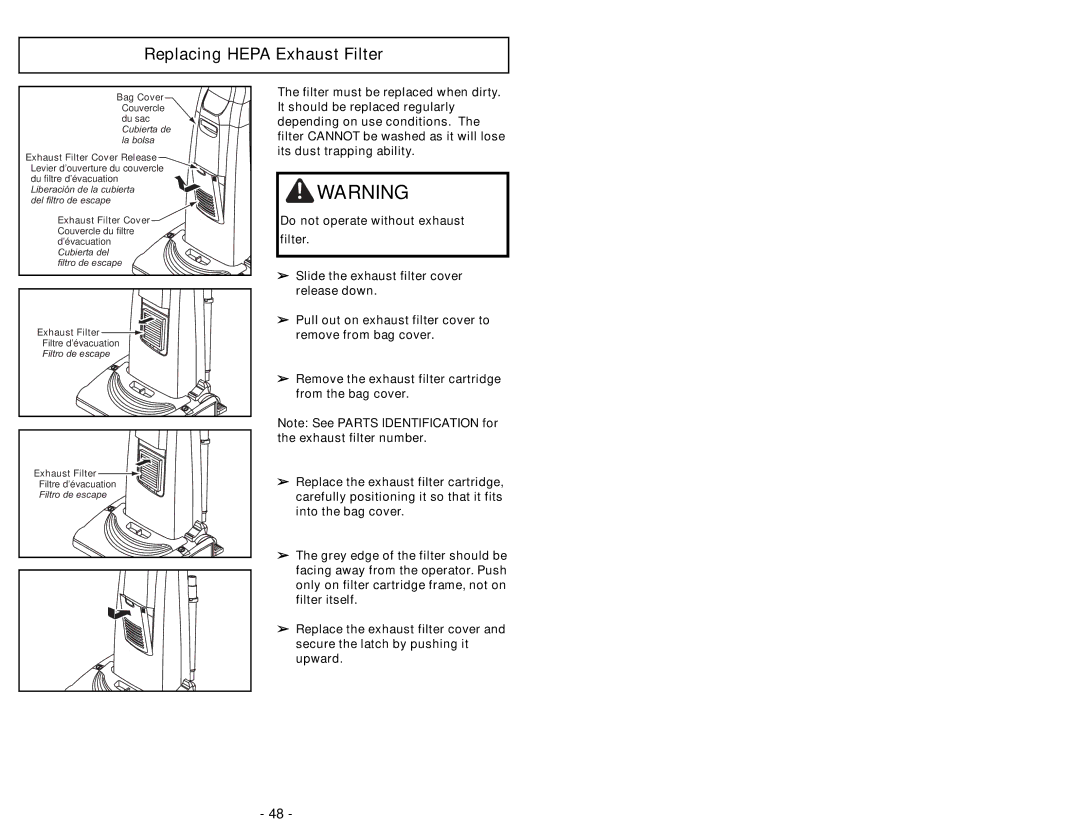 Panasonic MC-UG693 manuel dutilisation Replacing Hepa Exhaust Filter 