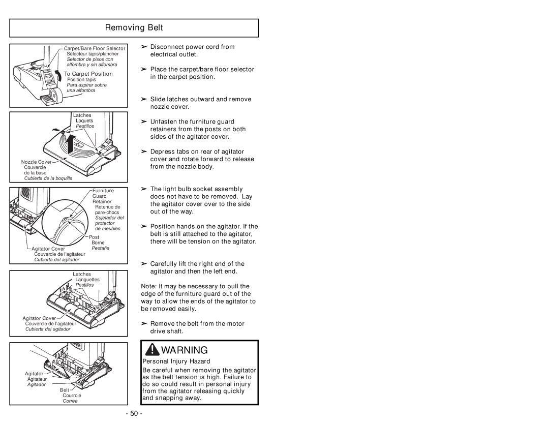 Panasonic MC-UG693 manuel dutilisation Removing Belt, Nozzle cover 