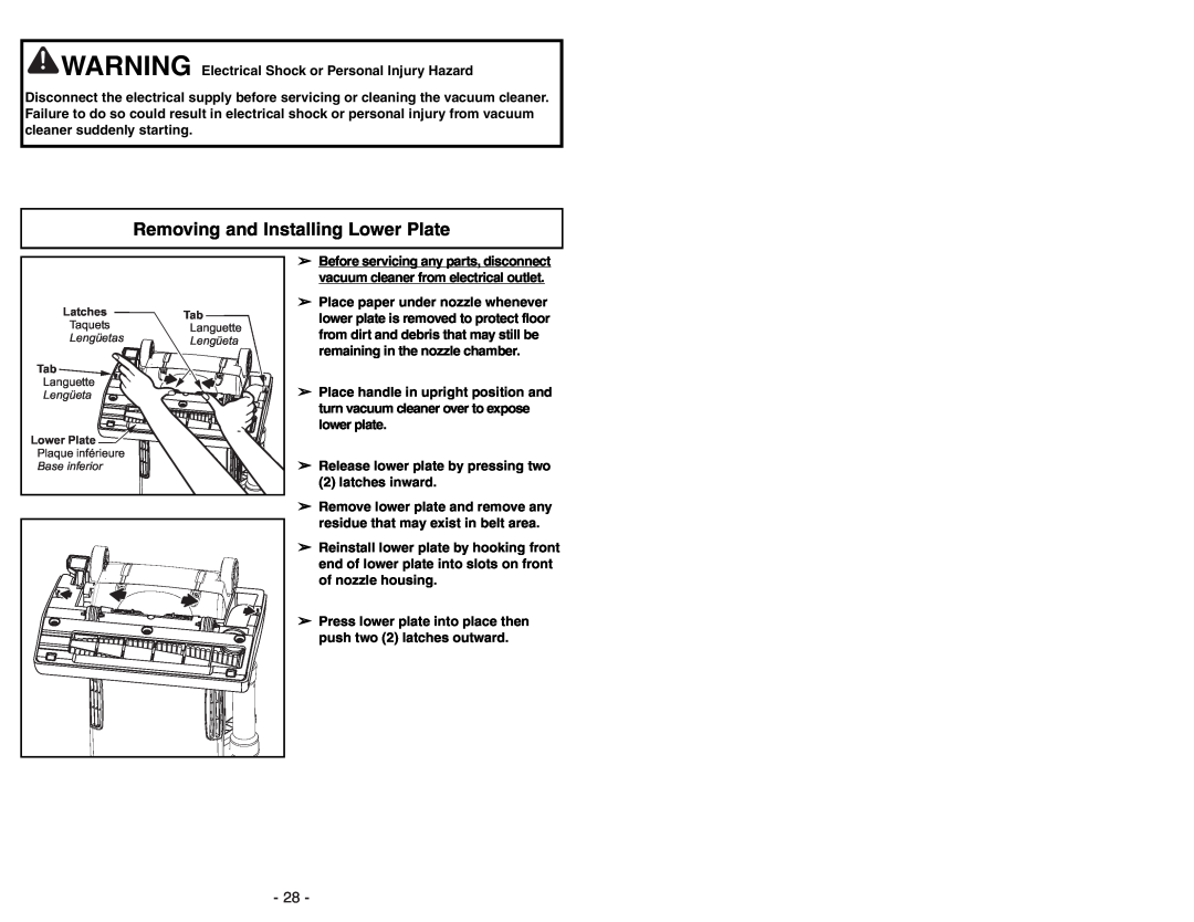 Panasonic MC-UG773 operating instructions Removing and Installing Lower Plate 