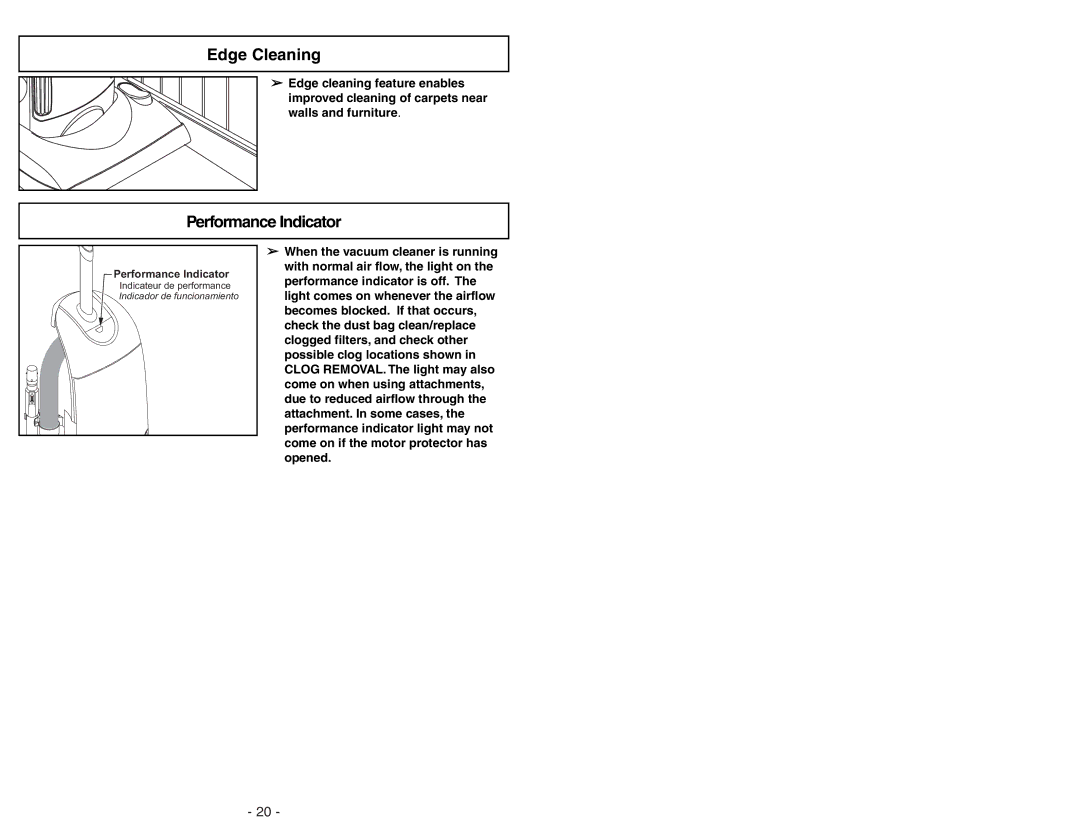 Panasonic MC-UG775 manuel dutilisation Edge Cleaning, Performance Indicator 