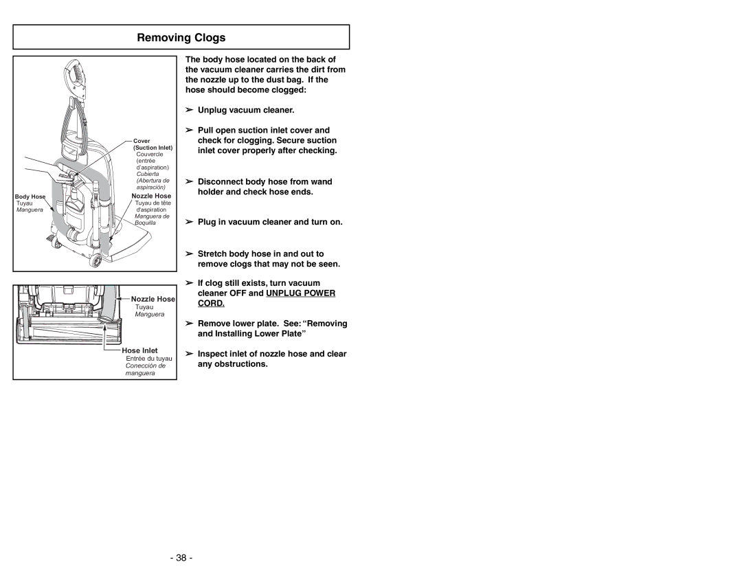 Panasonic MC-UG775 manuel dutilisation Removing Clogs 