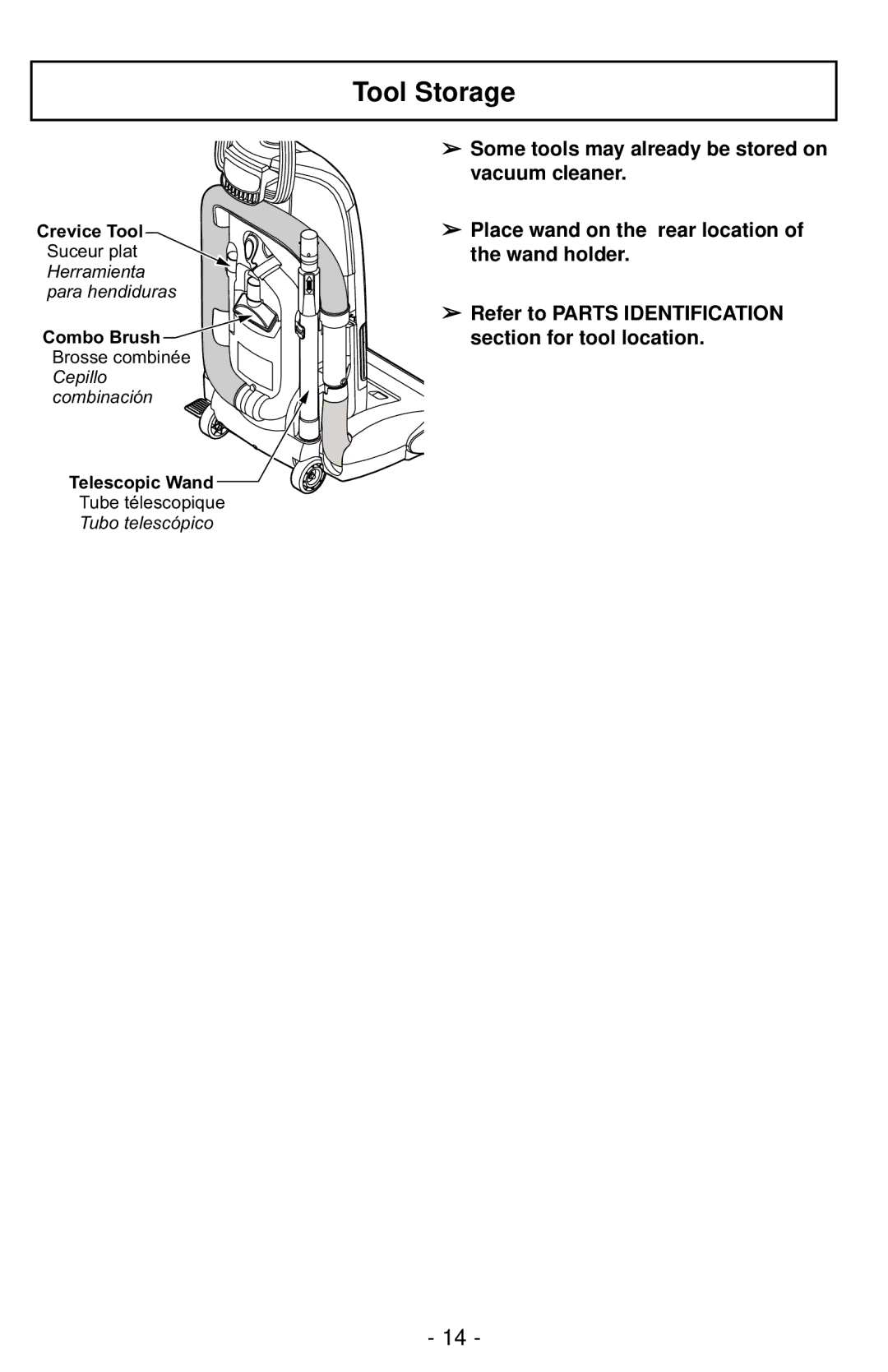 Panasonic MC-UG787 manuel dutilisation Tool Storage 