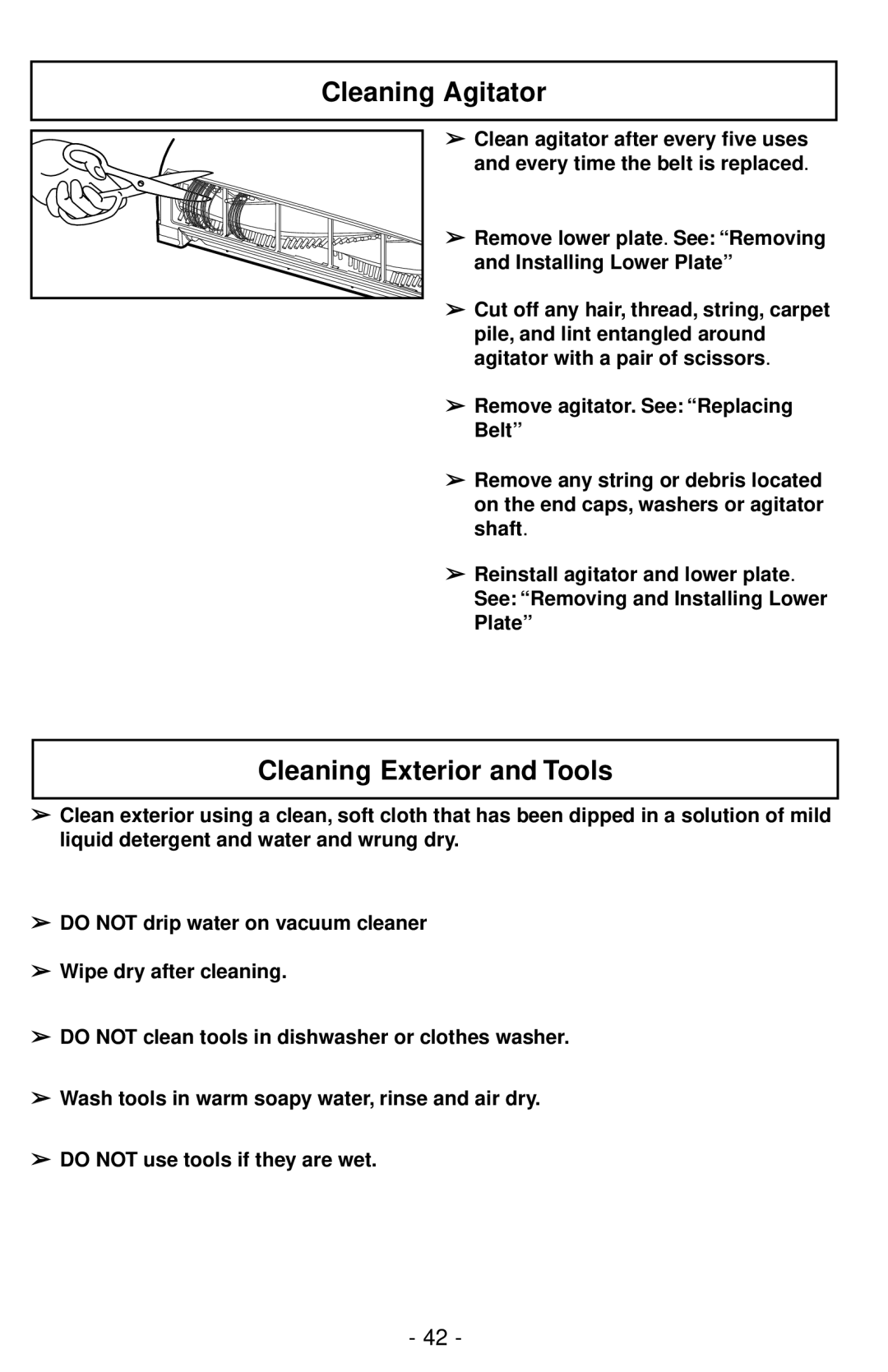 Panasonic MC-UG787 manuel dutilisation Cleaning Agitator, Cleaning Exterior and Tools 