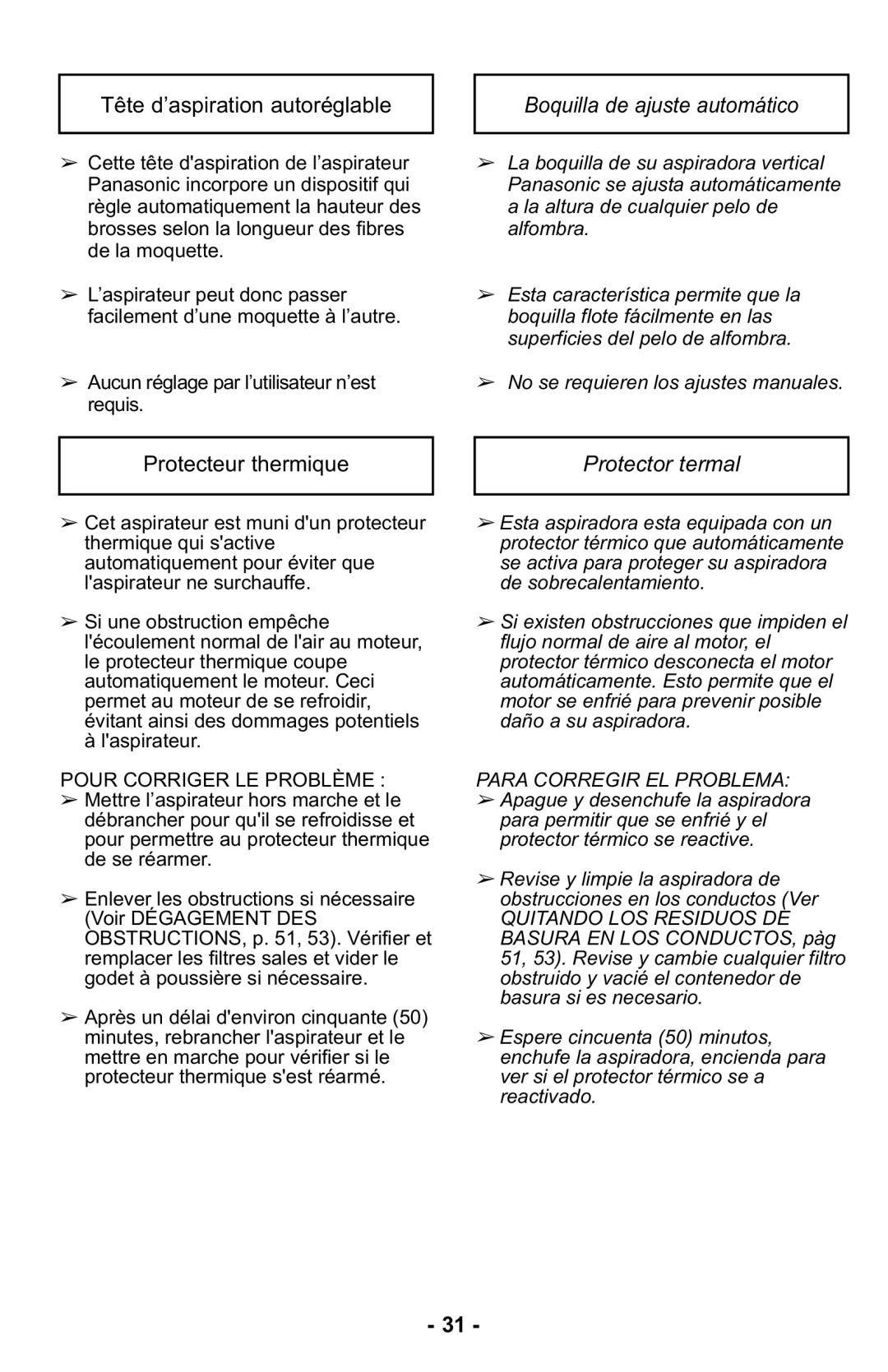 Panasonic MC-UL425 Tête d’aspiration autoréglable, Boquilla de ajuste automático, Protecteur thermique, Protector termal 