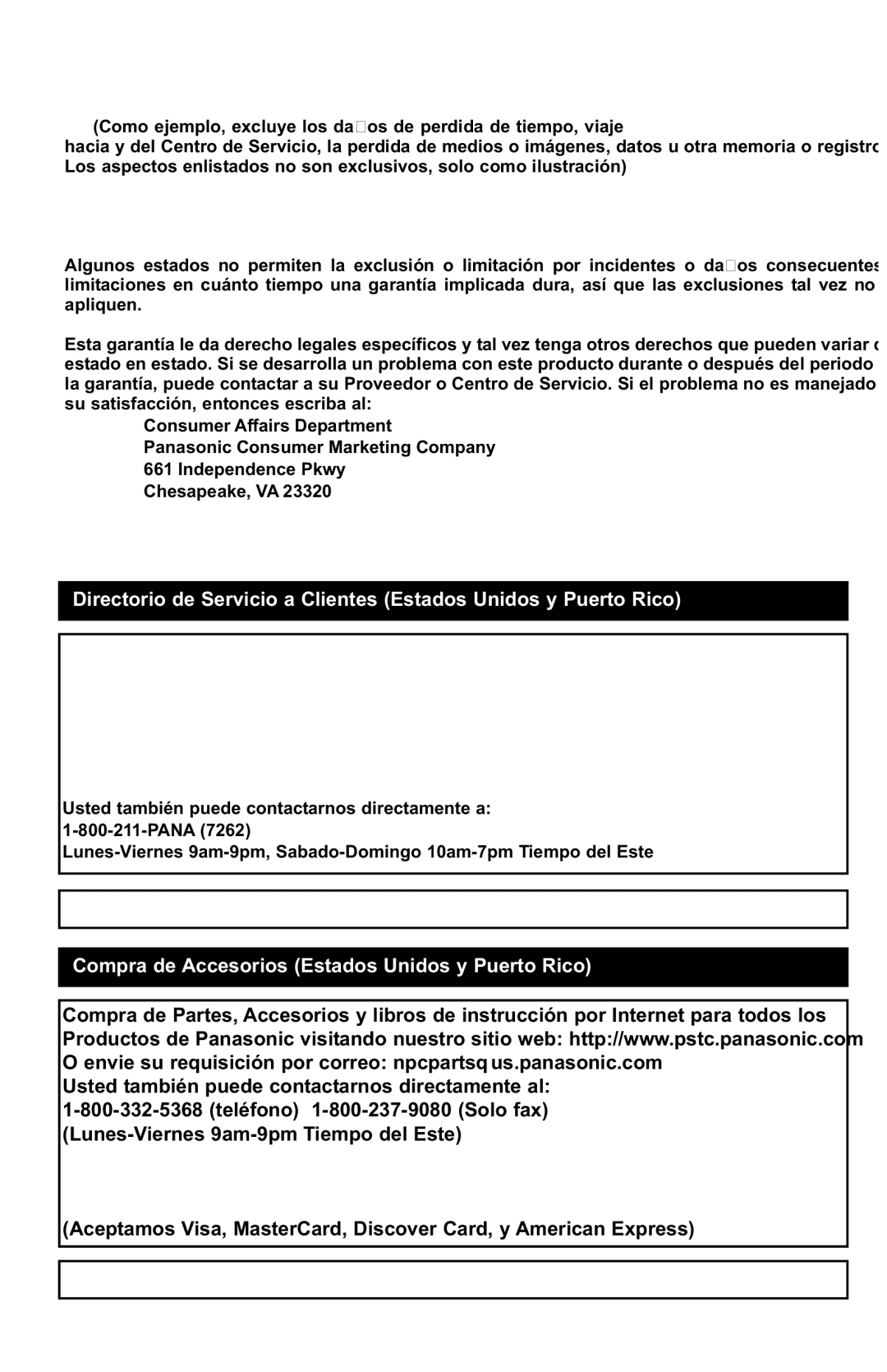 Panasonic MC-UL425 manuel dutilisation Compra de Accesorios Estados Unidos y Puerto Rico 