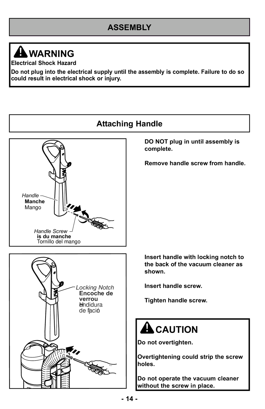 Panasonic MC-UL427 operating instructions Assembly, Attaching Handle 