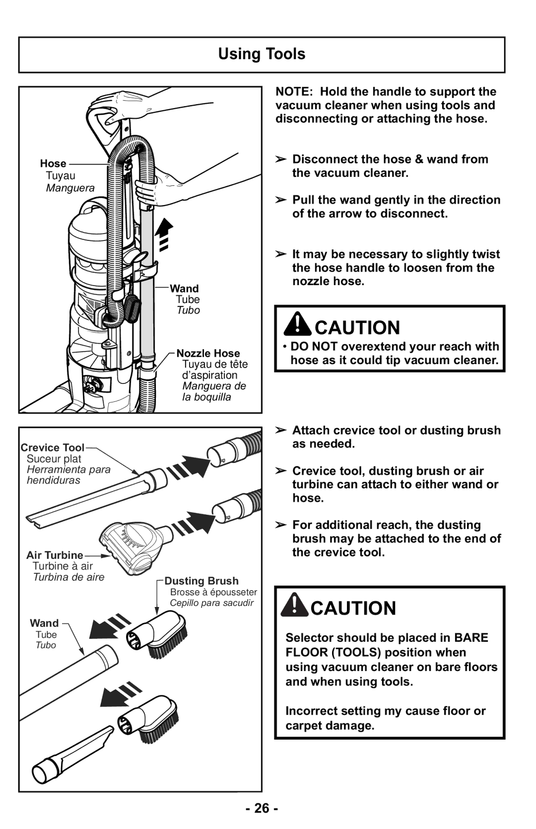 Panasonic MC-UL427 operating instructions Using Tools 