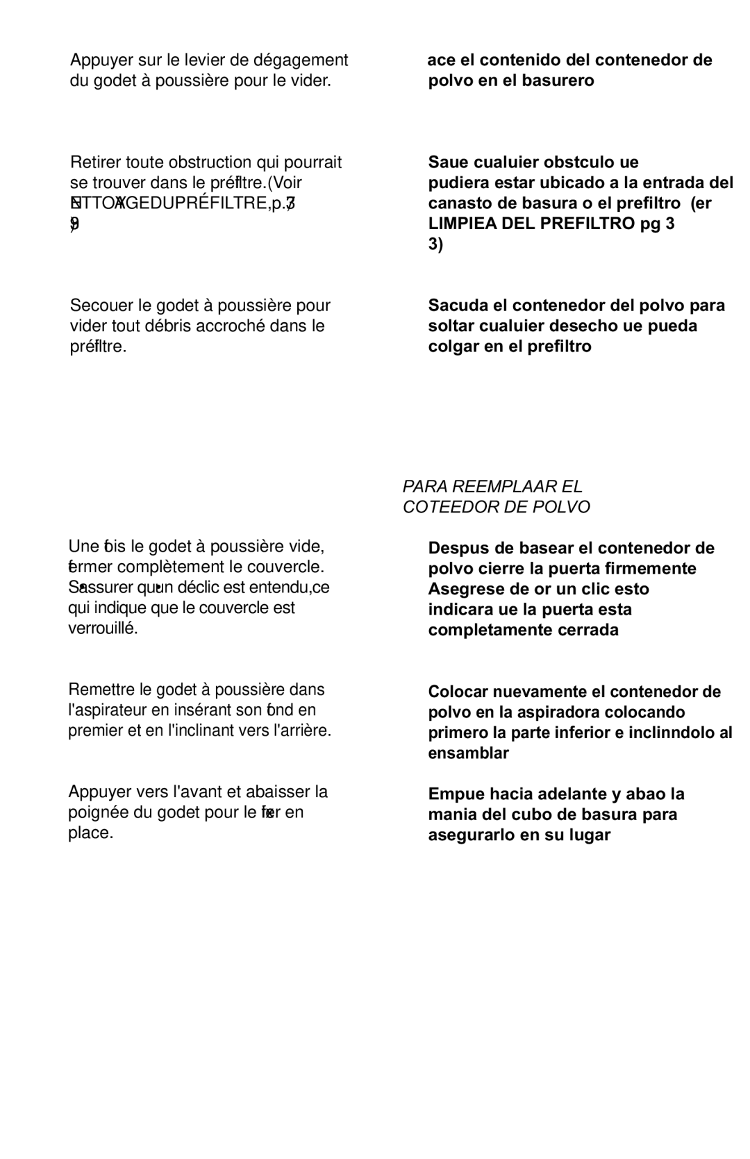 Panasonic MC-UL427 operating instructions Para Reemplazar EL Contenedor DE Polvo 