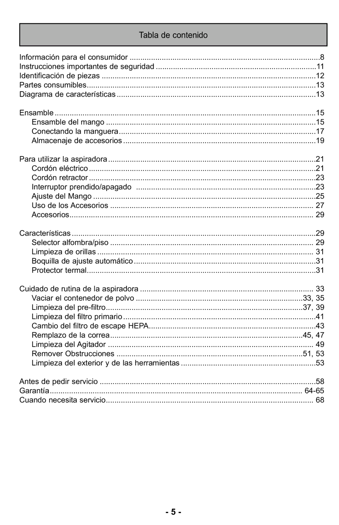 Panasonic MC-UL427 operating instructions Tabla de contenido 