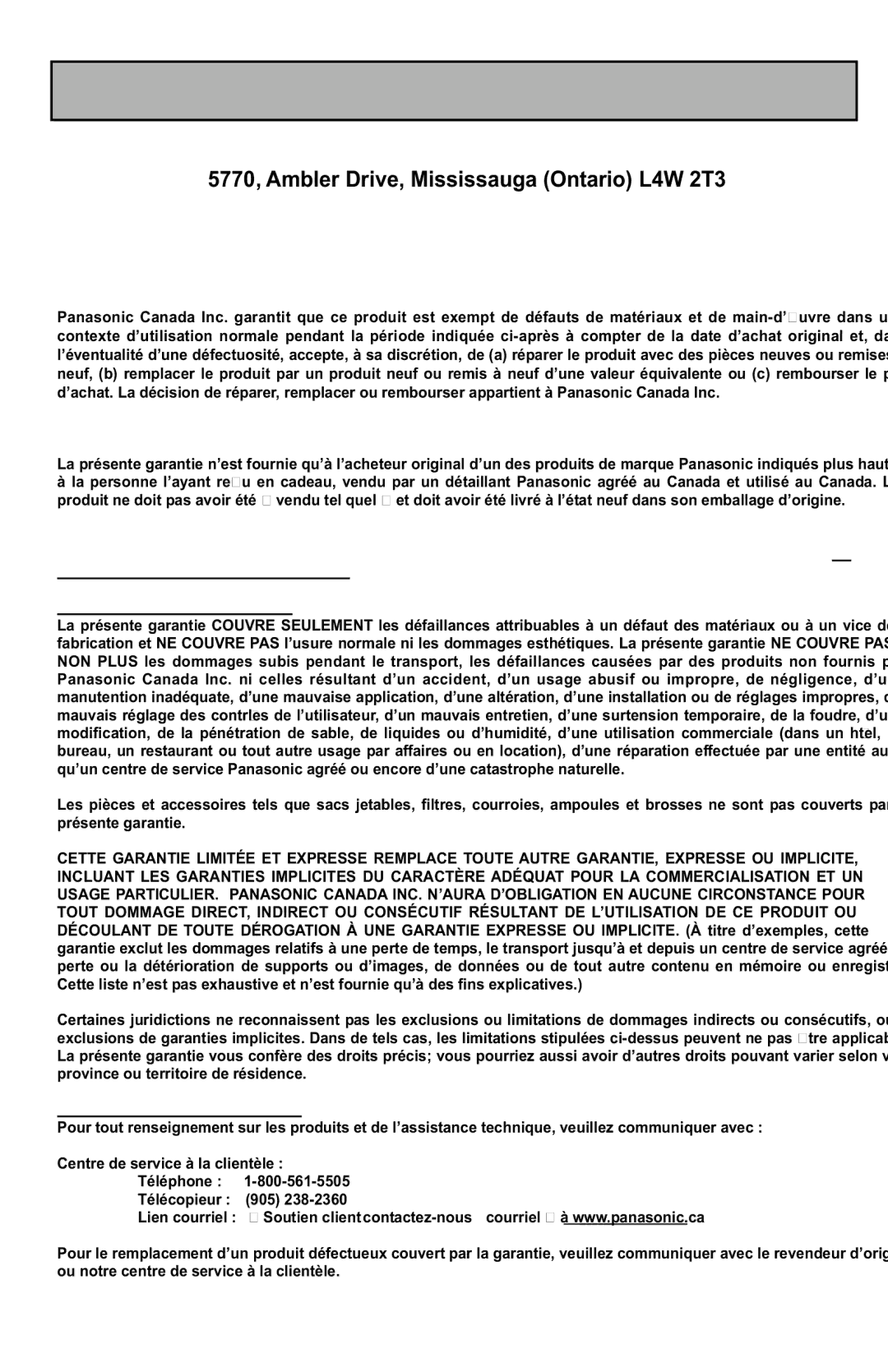 Panasonic MC-UL427 operating instructions Programme D’ÉCHANGE, Garantie 