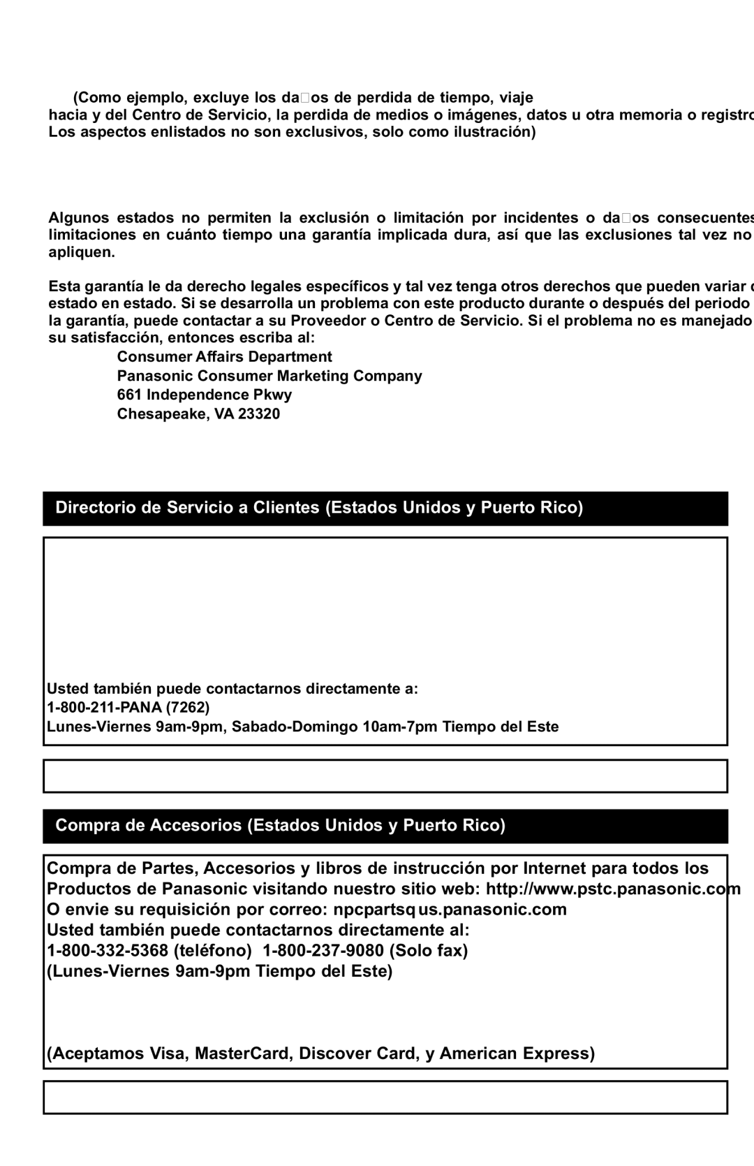 Panasonic MC-UL427 operating instructions Compra de Accesorios Estados Unidos y Puerto Rico 