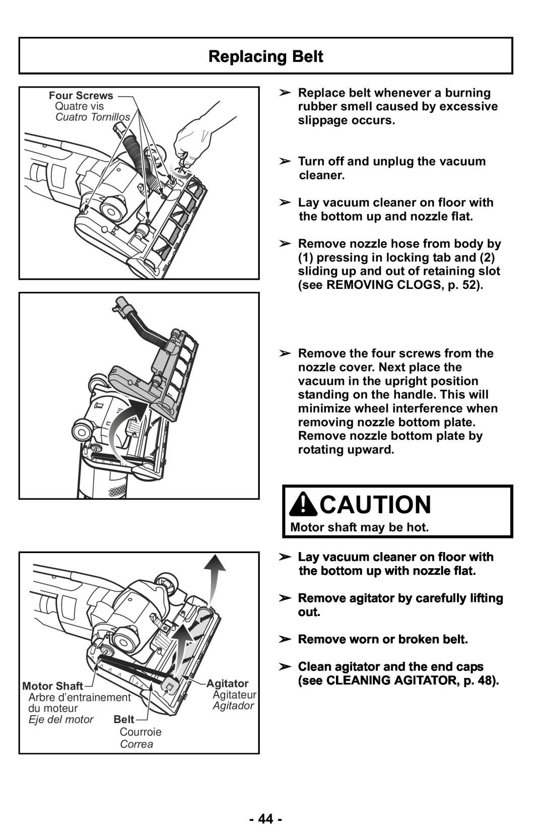 Panasonic MC-UL427 operating instructions Replacing Belt 