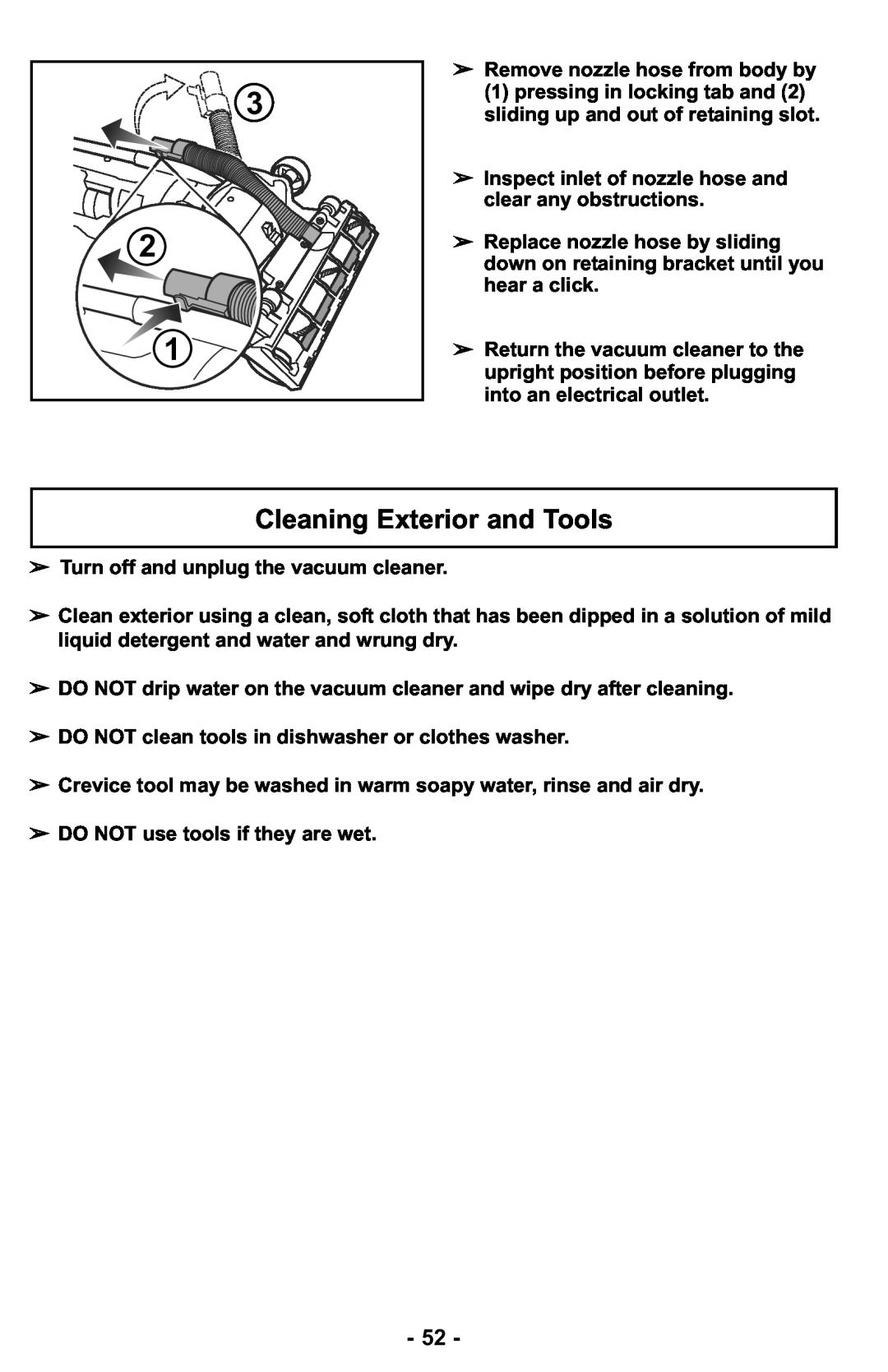 Panasonic MC-UL427 operating instructions Cleaning Exterior and Tools 