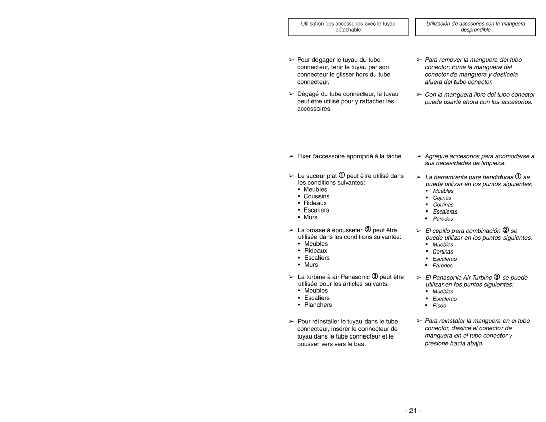 Panasonic MC-UL675 manuel dutilisation Utilización de accesorios con la manguera Desprendible 