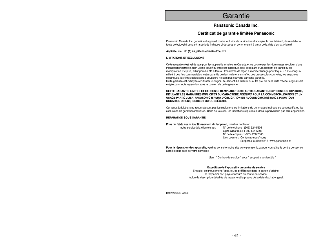 Panasonic MC-UL675 manuel dutilisation Advertencia Cuidado 