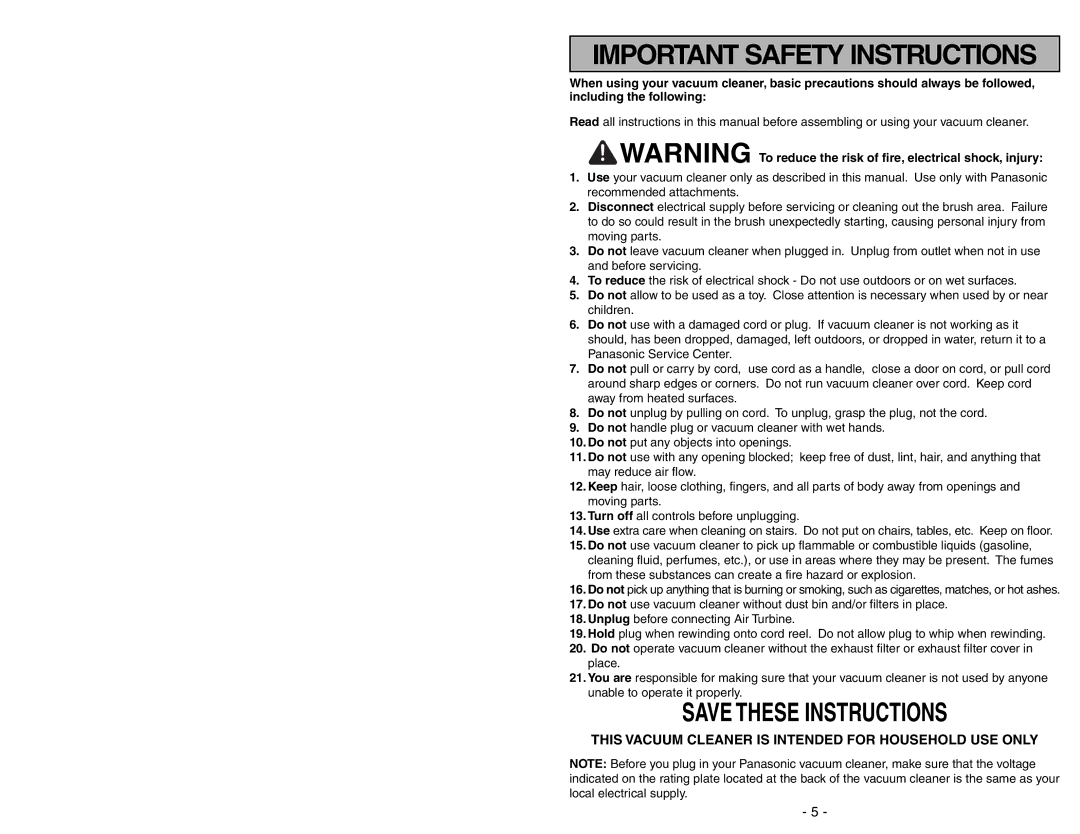 Panasonic MC-UL675 manuel dutilisation Important Safety Instructions 