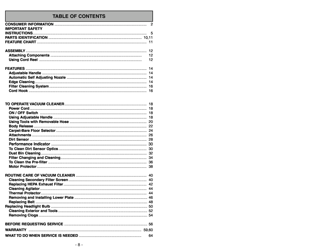 Panasonic MC-UL675 manuel dutilisation Table Of Contents 