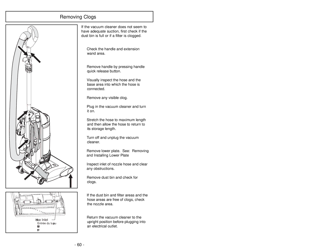 Panasonic MC-UL915 manuel dutilisation Removing Clogs 