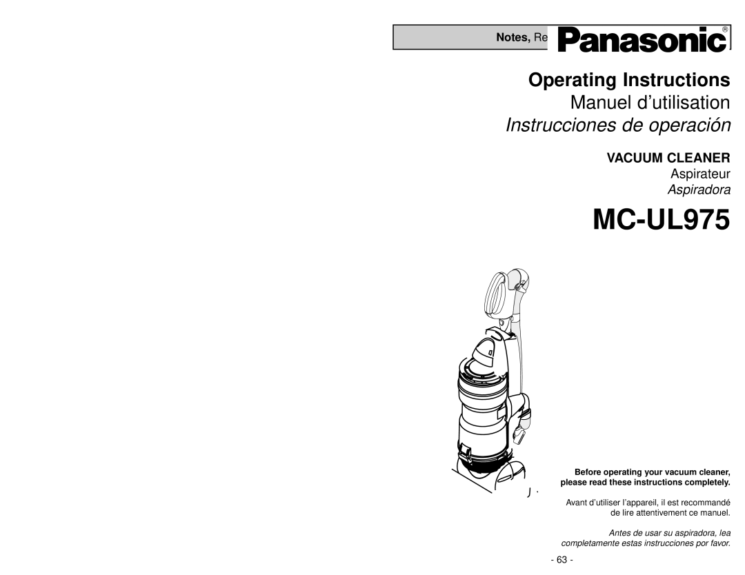 Panasonic MC-UL975 manuel dutilisation Consumer Information 