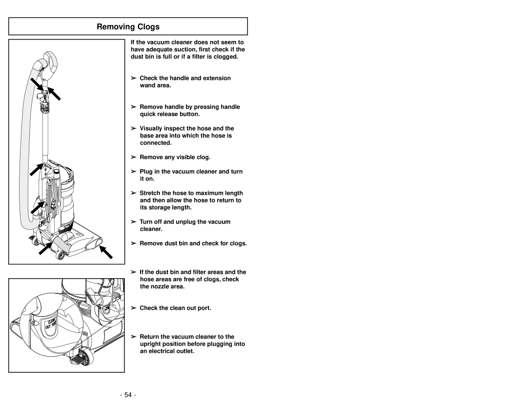 Panasonic MC-UL975 manuel dutilisation Removing Clogs 