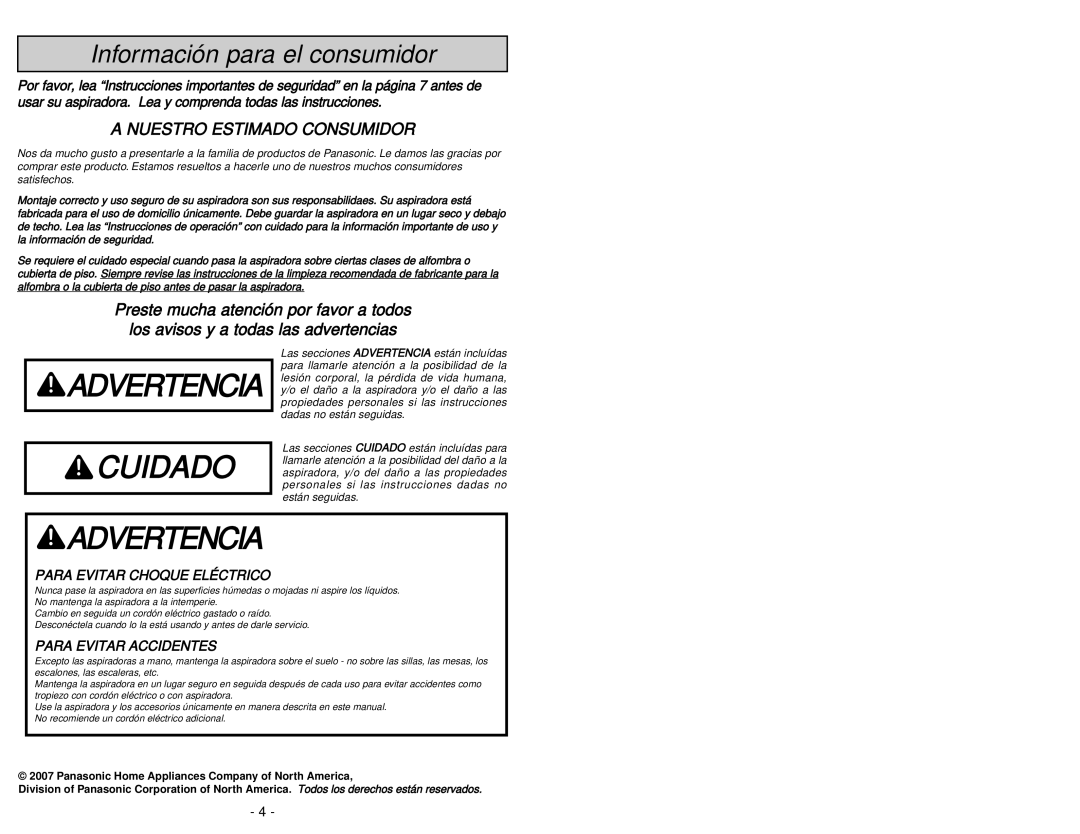 Panasonic MC-UL975 manuel dutilisation Garantie 