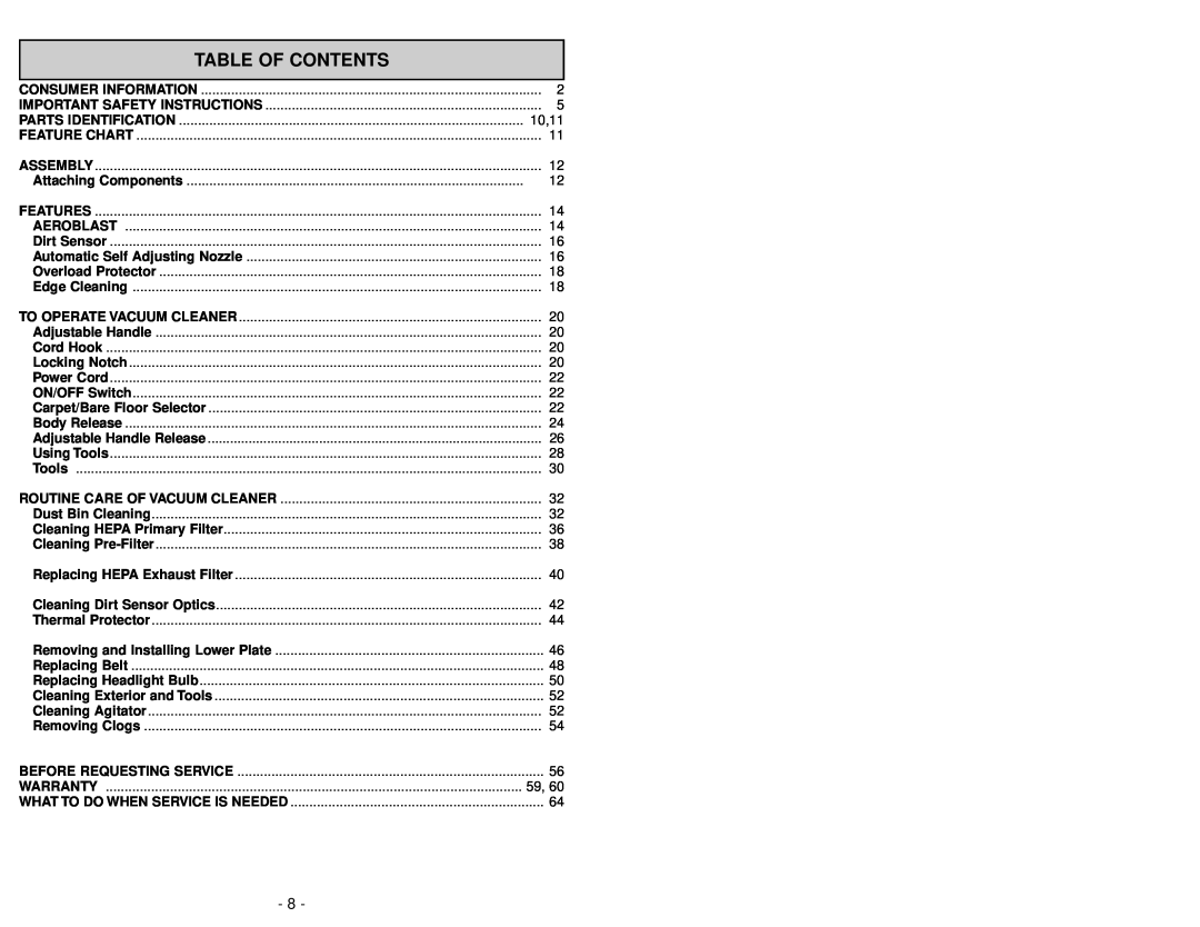 Panasonic MC-UL975 manuel dutilisation Table Of Contents 