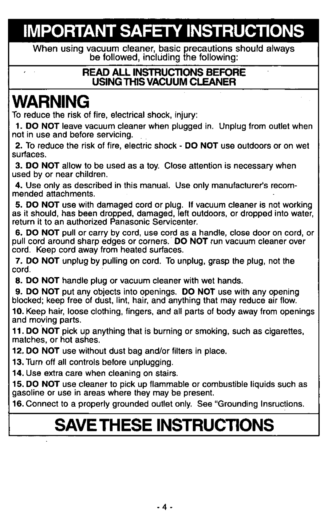 Panasonic MC-V300 manual 