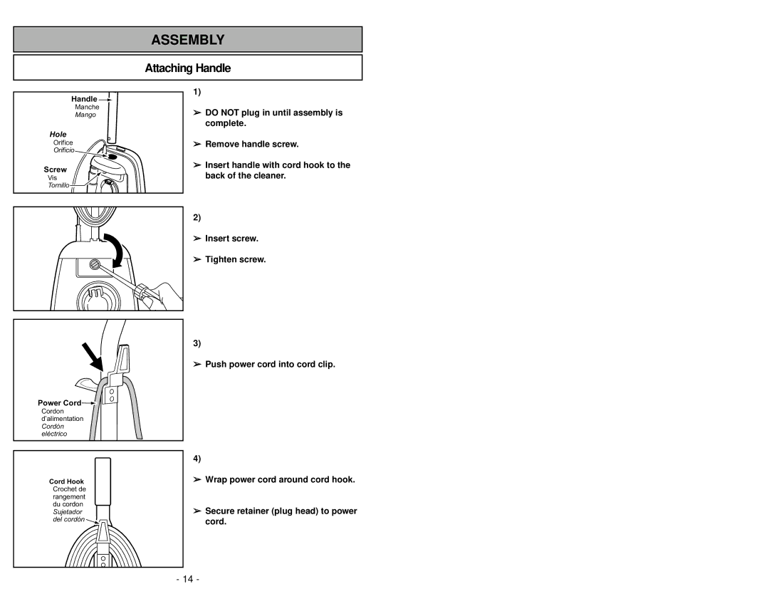 Panasonic MC-V325 manuel dutilisation Assembly, Attaching Handle 