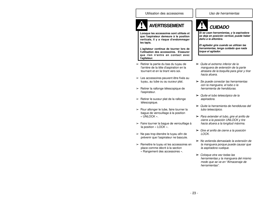 Panasonic MC-V325 manuel dutilisation Utilisation des accessoires, Uso de herramientas 