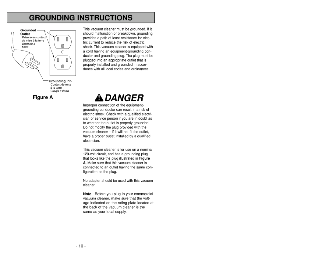 Panasonic MC-V413 manuel dutilisation Grounding Instructions 