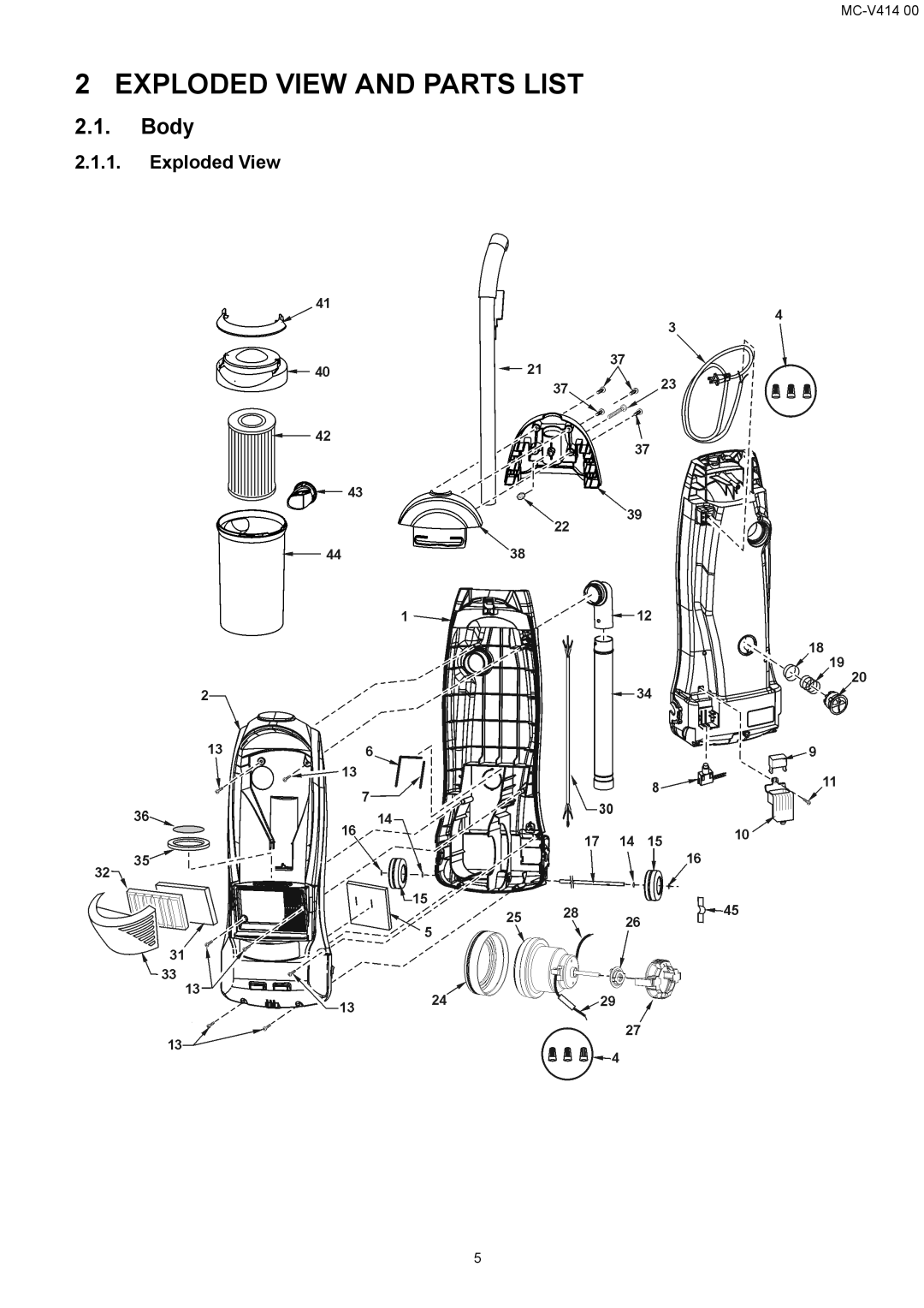 Panasonic MC-V414 00 specifications Exploded View and Parts List, Body 