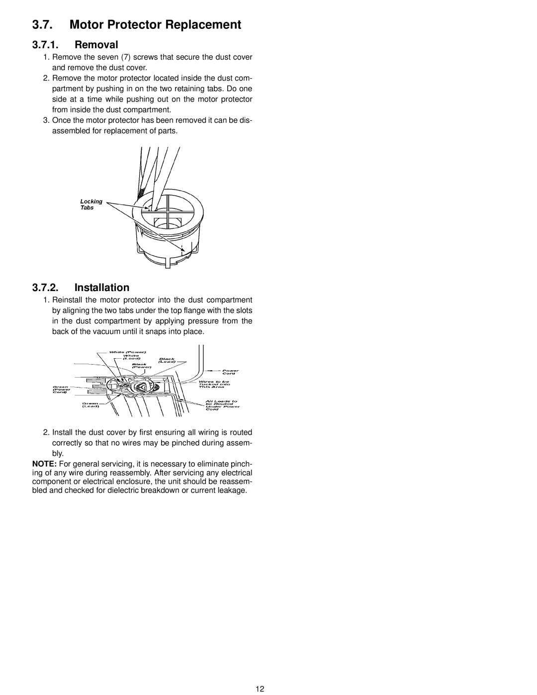 Panasonic mc-v41500 specifications Motor Protector Replacement 