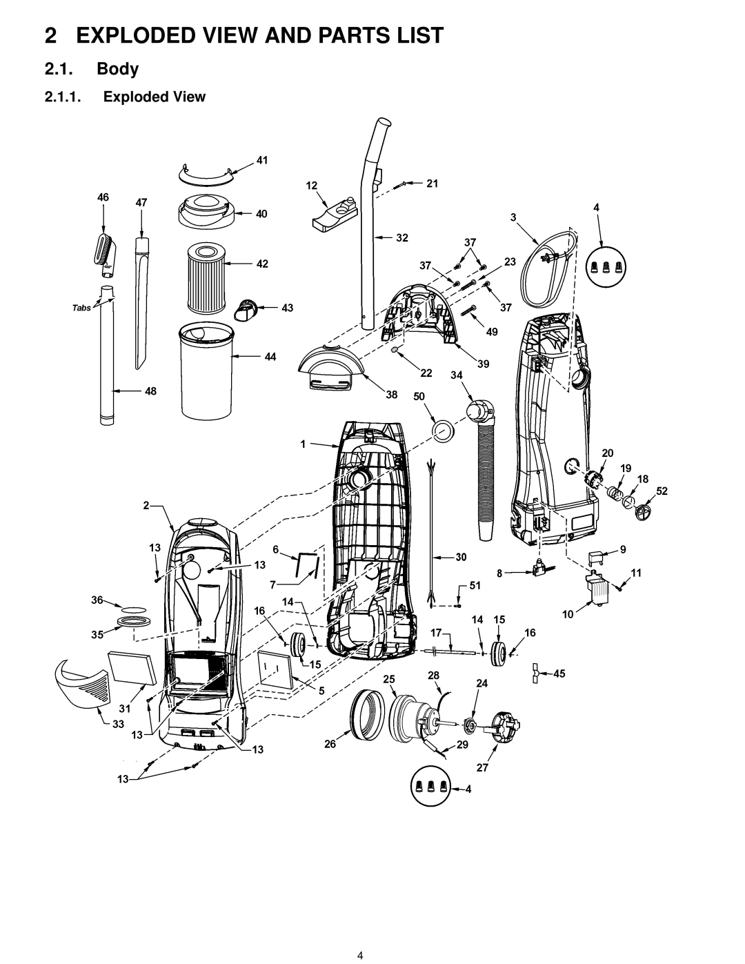 Panasonic mc-v41500 specifications Exploded View and Parts List, Body 