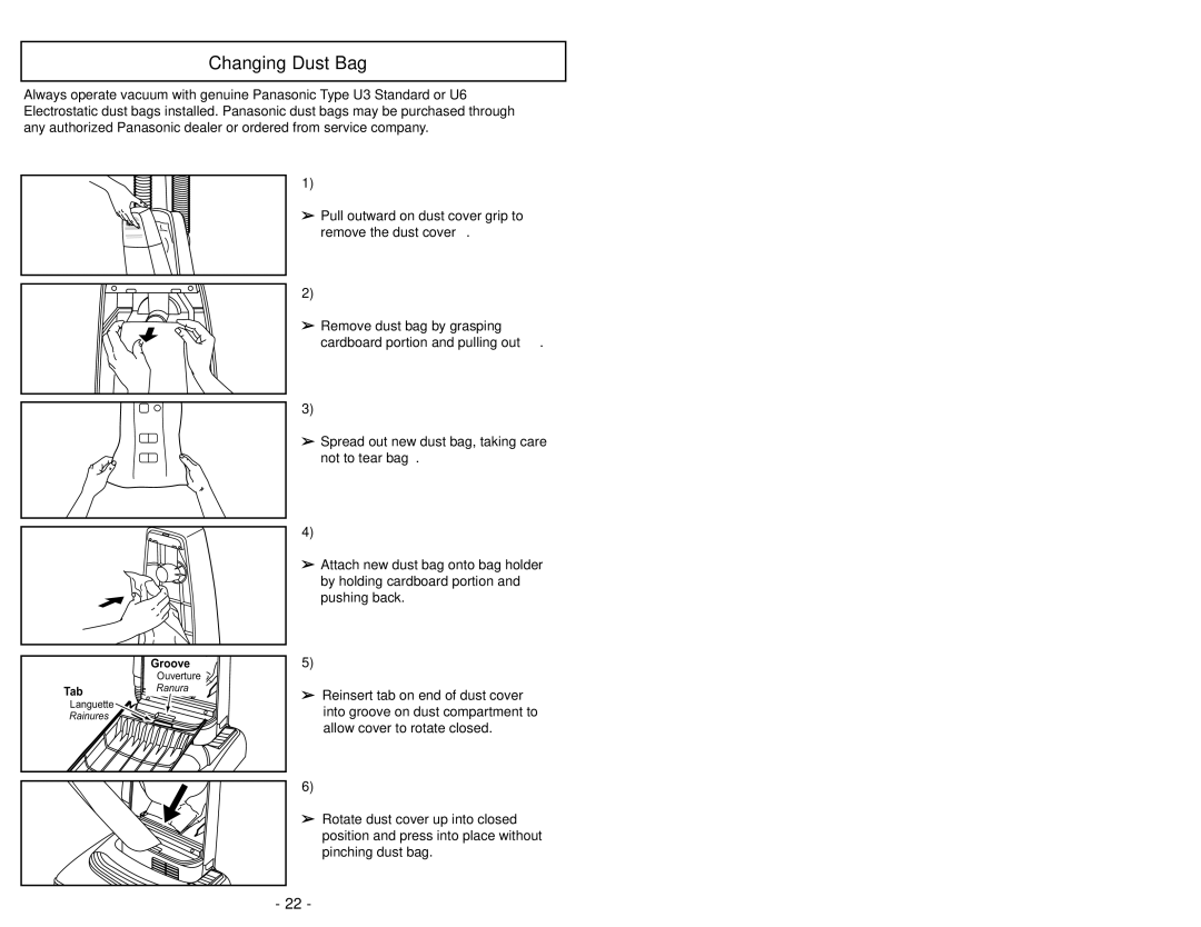 Panasonic MC-V5004 manuel dutilisation Changing Dust Bag 