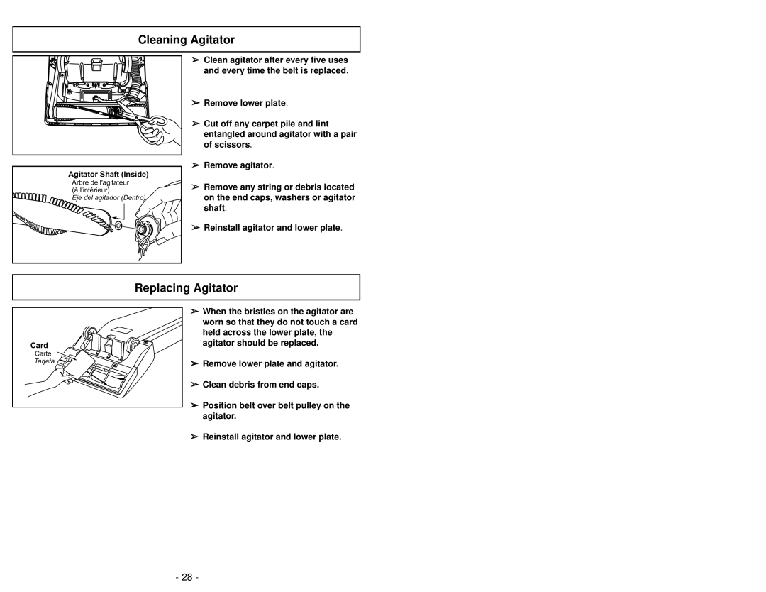 Panasonic MC-V5004 manuel dutilisation Cleaning Agitator, Replacing Agitator 