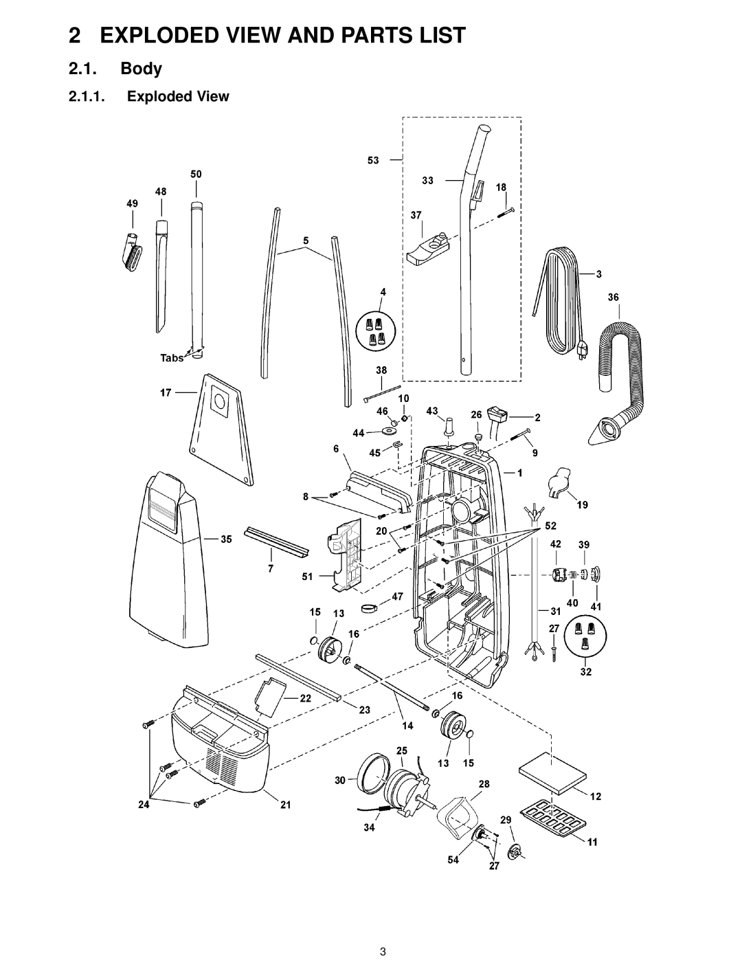 Panasonic MC-V5210-00 specifications Exploded View and Parts List, Body 