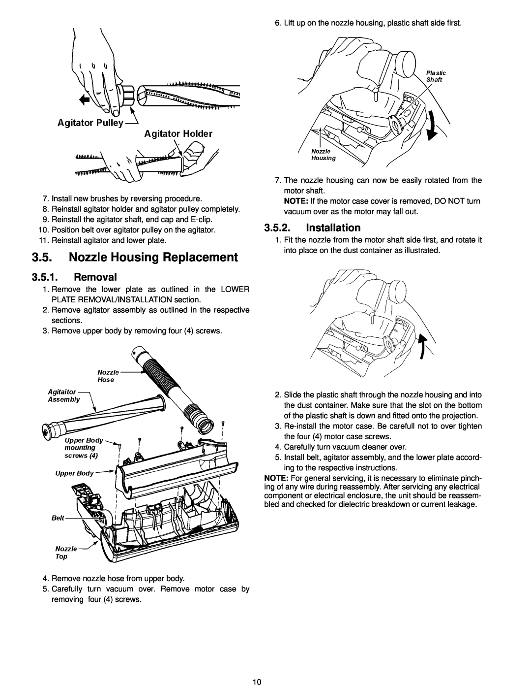 Panasonic MC-V5210-00 specifications Nozzle Housing Replacement, Removal, Installation 