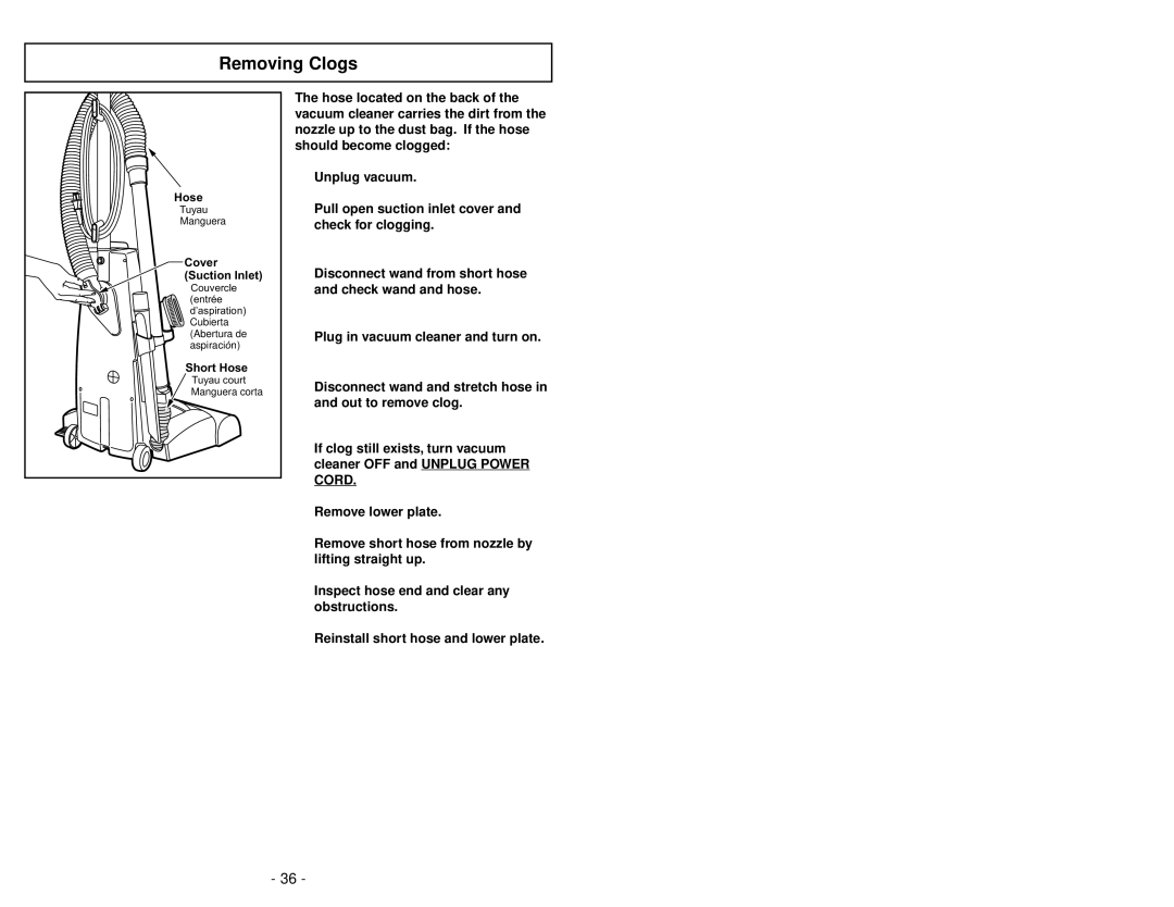 Panasonic MC-V5210 manuel dutilisation Feature Chart 