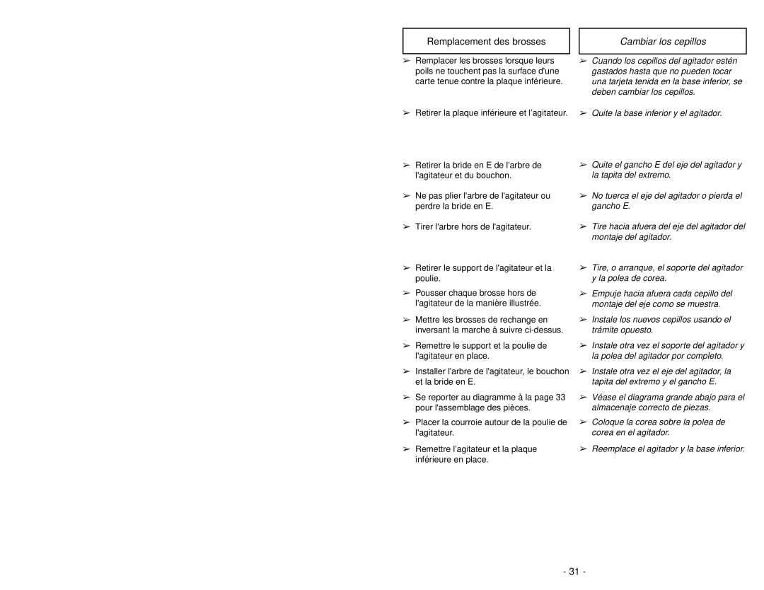 Panasonic MC-V5239 operating instructions Remplacement des brosses, Cambiar los cepillos 