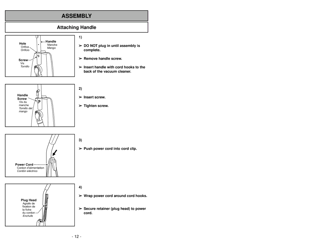 Panasonic MC-V5241 manuel dutilisation Assembly, Attaching Handle 