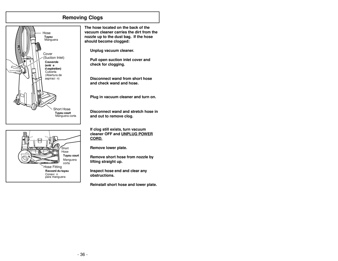 Panasonic MC-V5261 manuel dutilisation Removing Clogs 