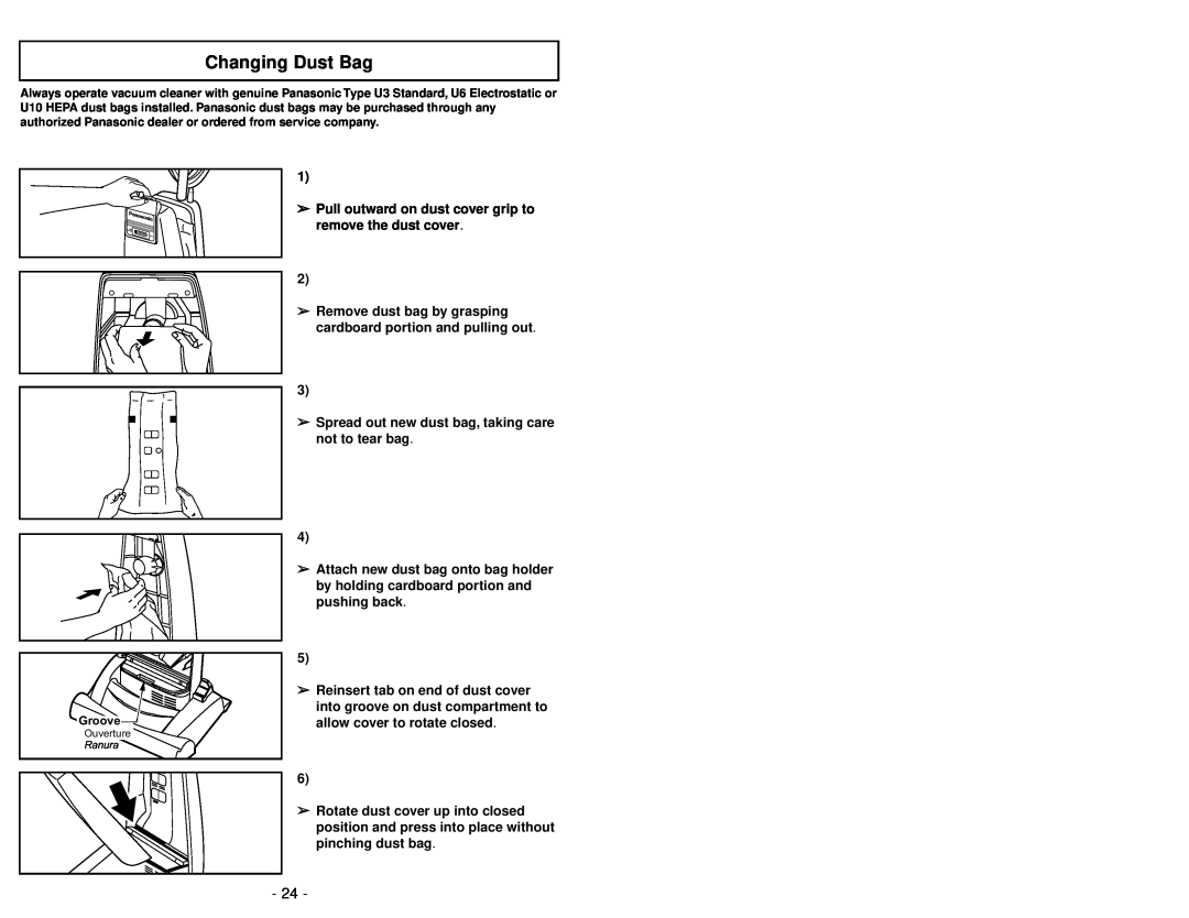 Panasonic MC-V5271 manuel dutilisation Changing Dust Bag 