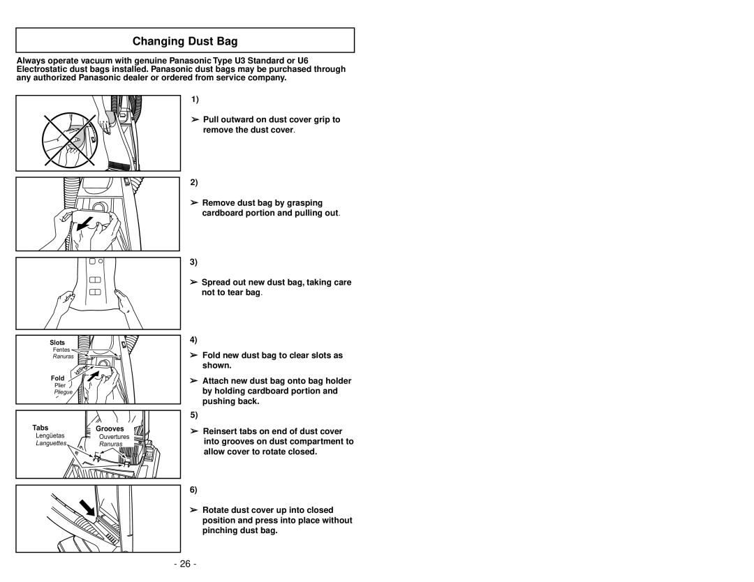 Panasonic MC-V5745 manuel dutilisation Changing Dust Bag 