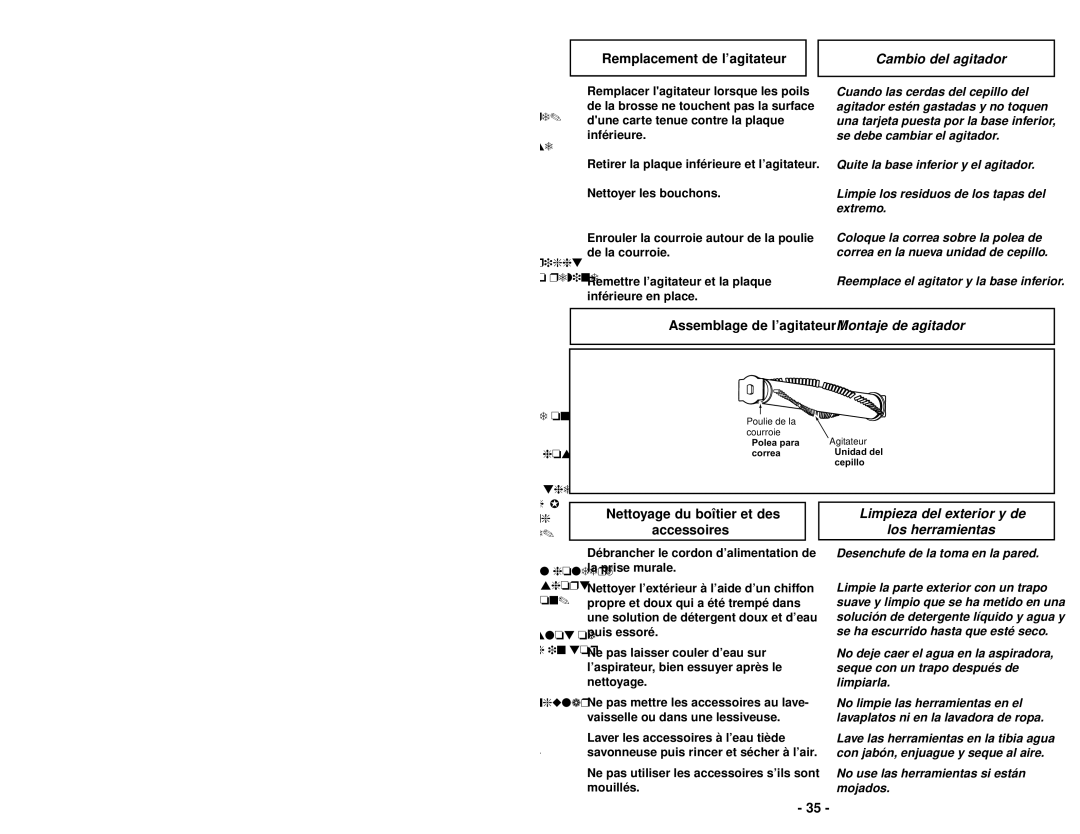 Panasonic MC-V5745 Remplacement de l’agitateur, Cambio del agitador, Assemblage de l’agitateur / Montaje de agitador 