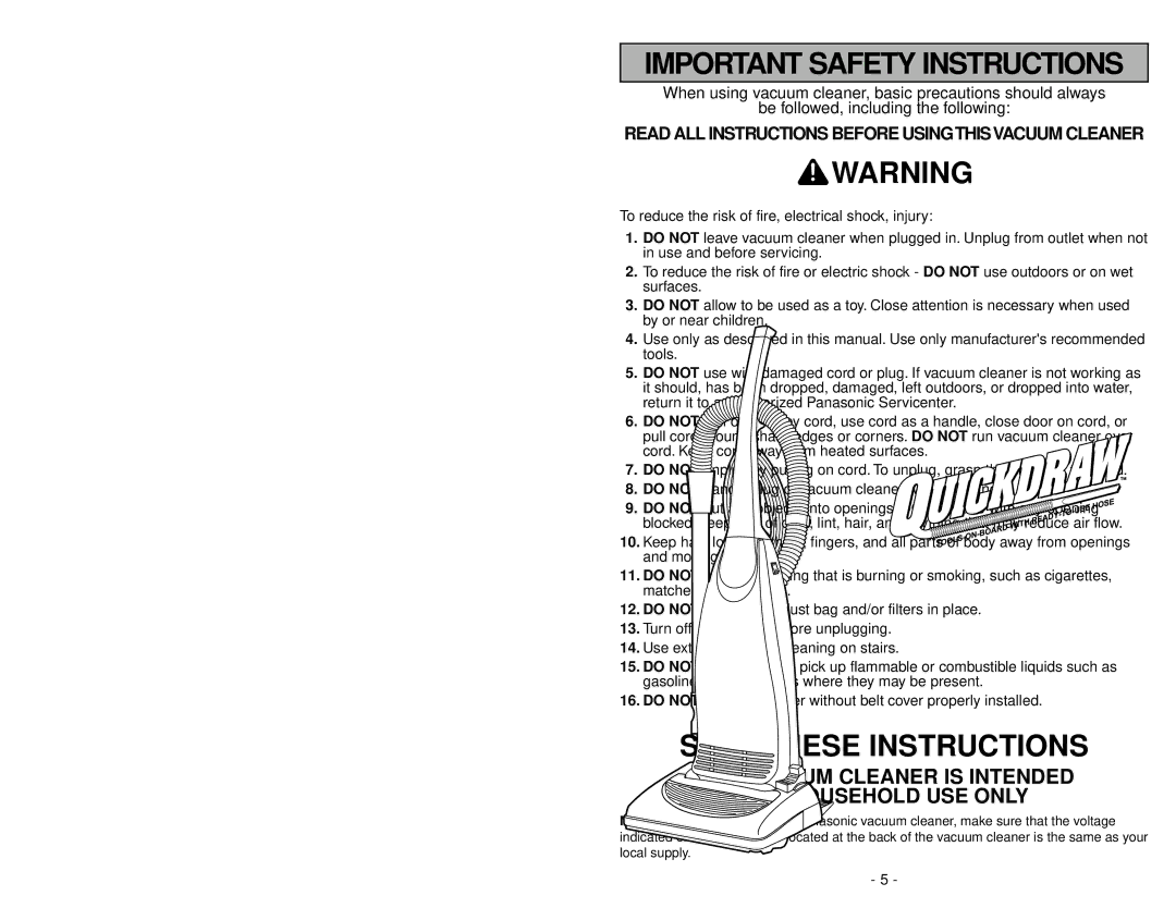 Panasonic MC-V5745 manuel dutilisation Important Safety Instructions 