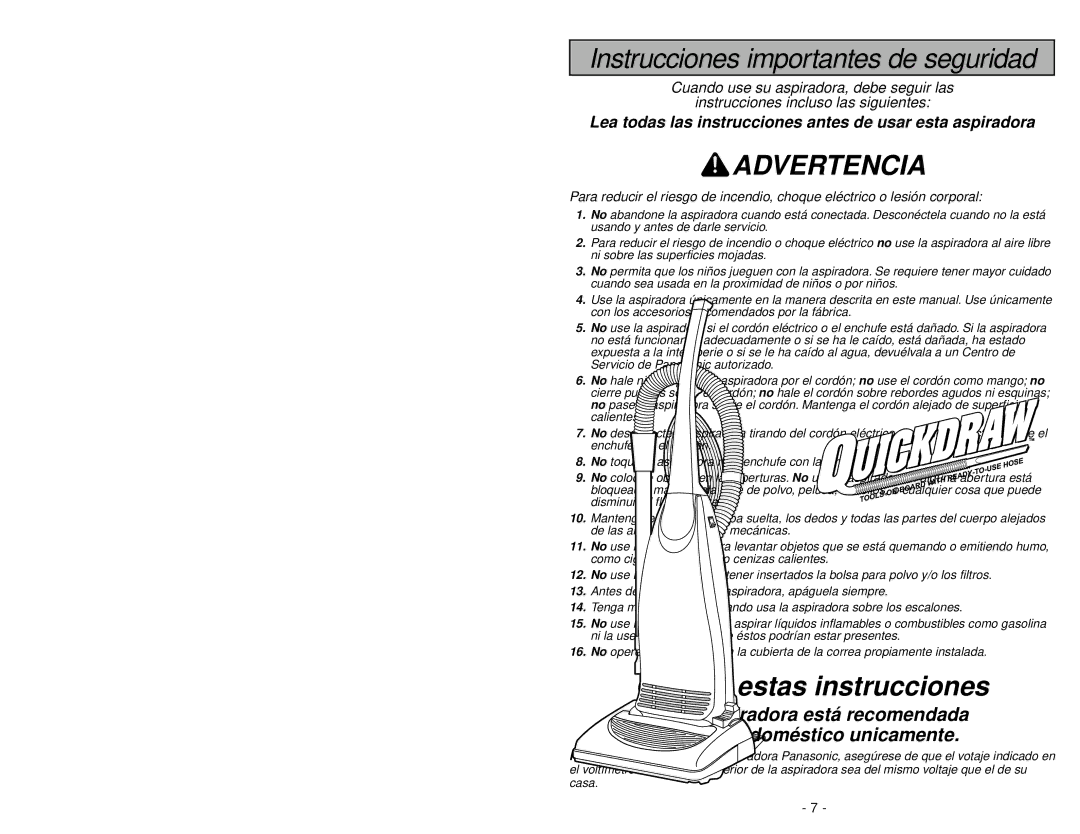 Panasonic MC-V5745 manuel dutilisation Advertencia 